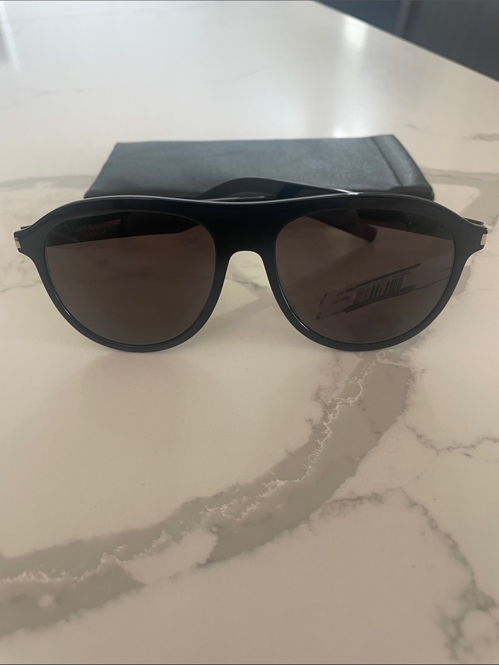 Saint Laurent Black Lightweight Aviator Sunglasses with Dark Lenses SL432 Slim - Picture 5 of 8